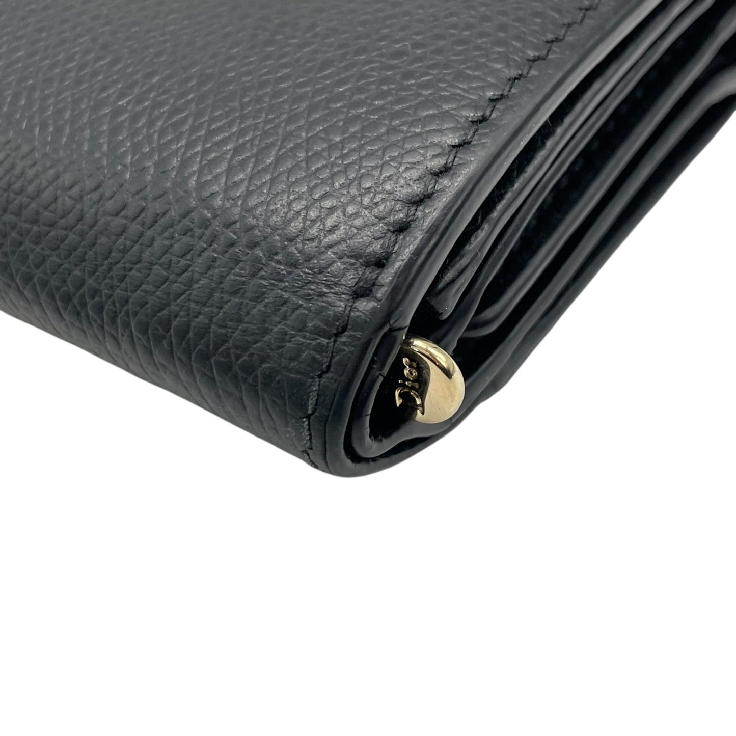 【美品】Christian Dior クリスチャンディオール モンテーニュ ロータス 三つ折り財布 コンパクトウォレット ブラック レザー CDロゴ ゴールド金具 レディース W3