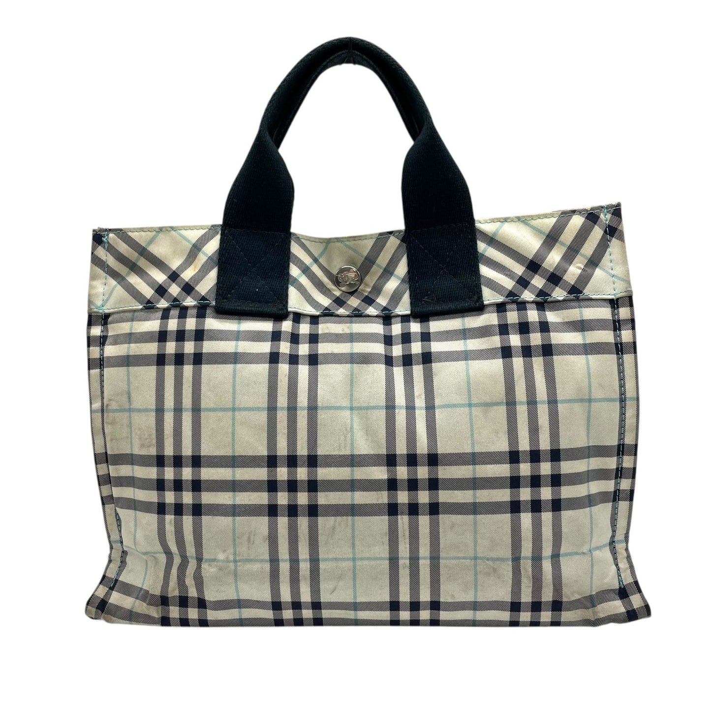 BURBERRY BLUE LABEL バーバリー ブルーレーベル ハンドバッグ ミニトート ノバチェック ライトブルー ネイビー ナイロンキャンバス ホースロゴ レディース U14