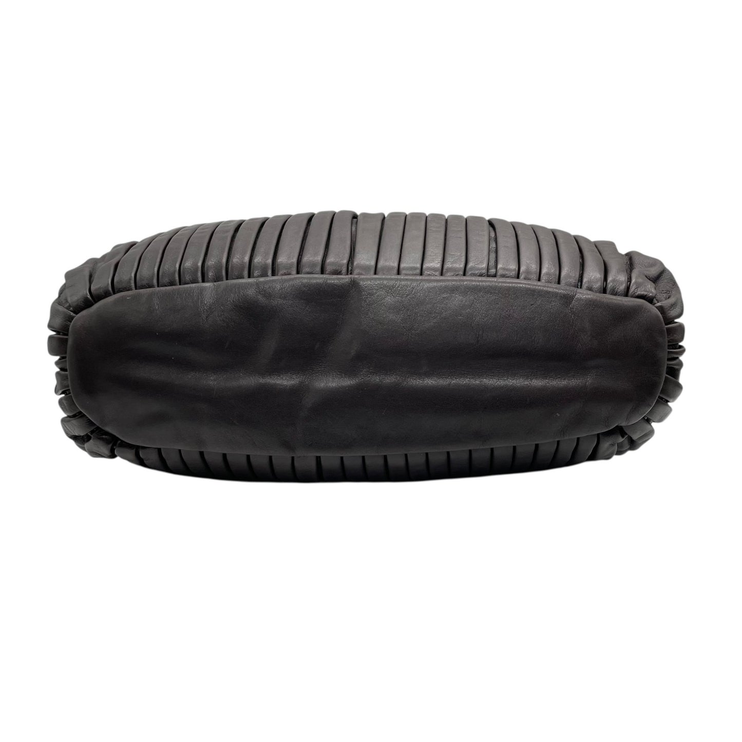 【美品】miumiu ミュウミュウ 2WAY トートバッグ ハンドバッグ ショルダーバッグ ギャザー プリーツ レザー スタッズ ダークブラウン ゴールド金具 斜め掛け可 レディース C