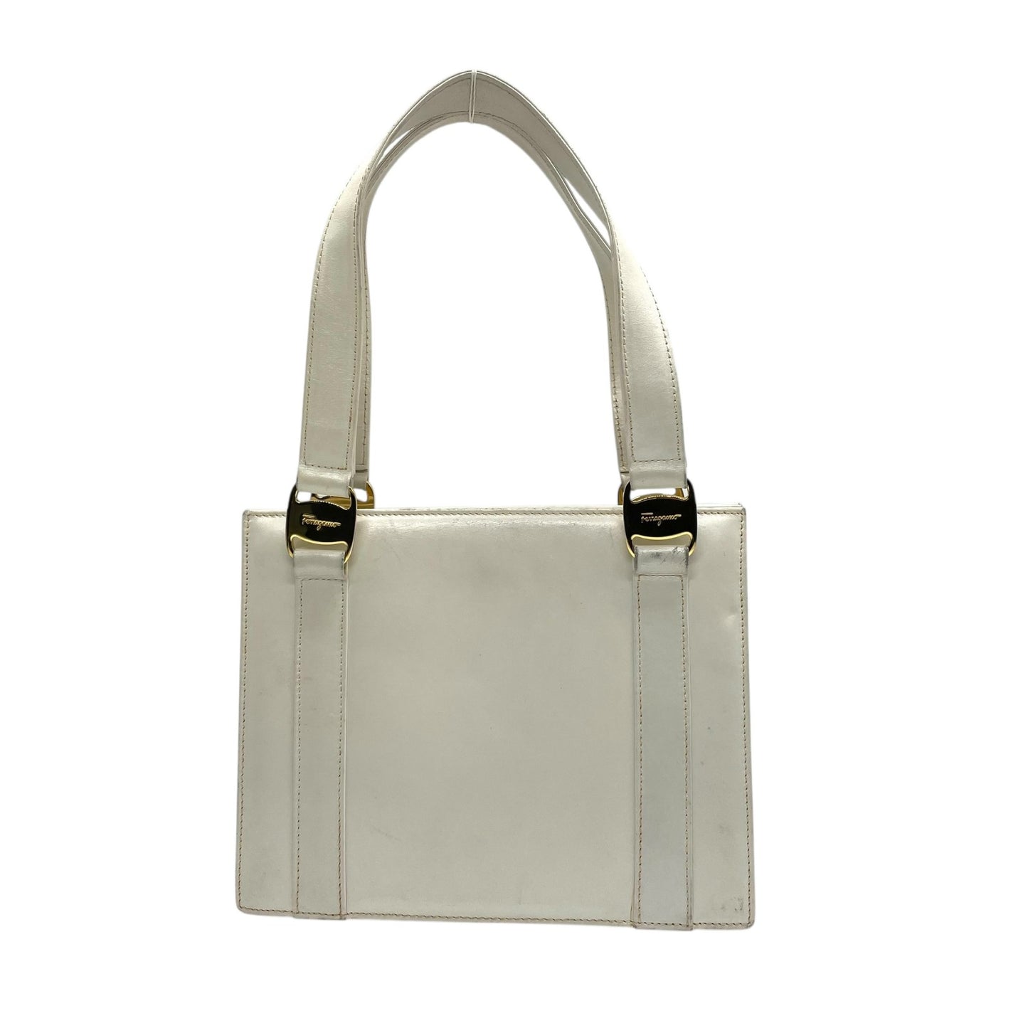Salvatore Ferragamo サルヴァトーレフェラガモ ヴィンテージ ハンドバッグ レザー ホワイト ゴールド金具 K7