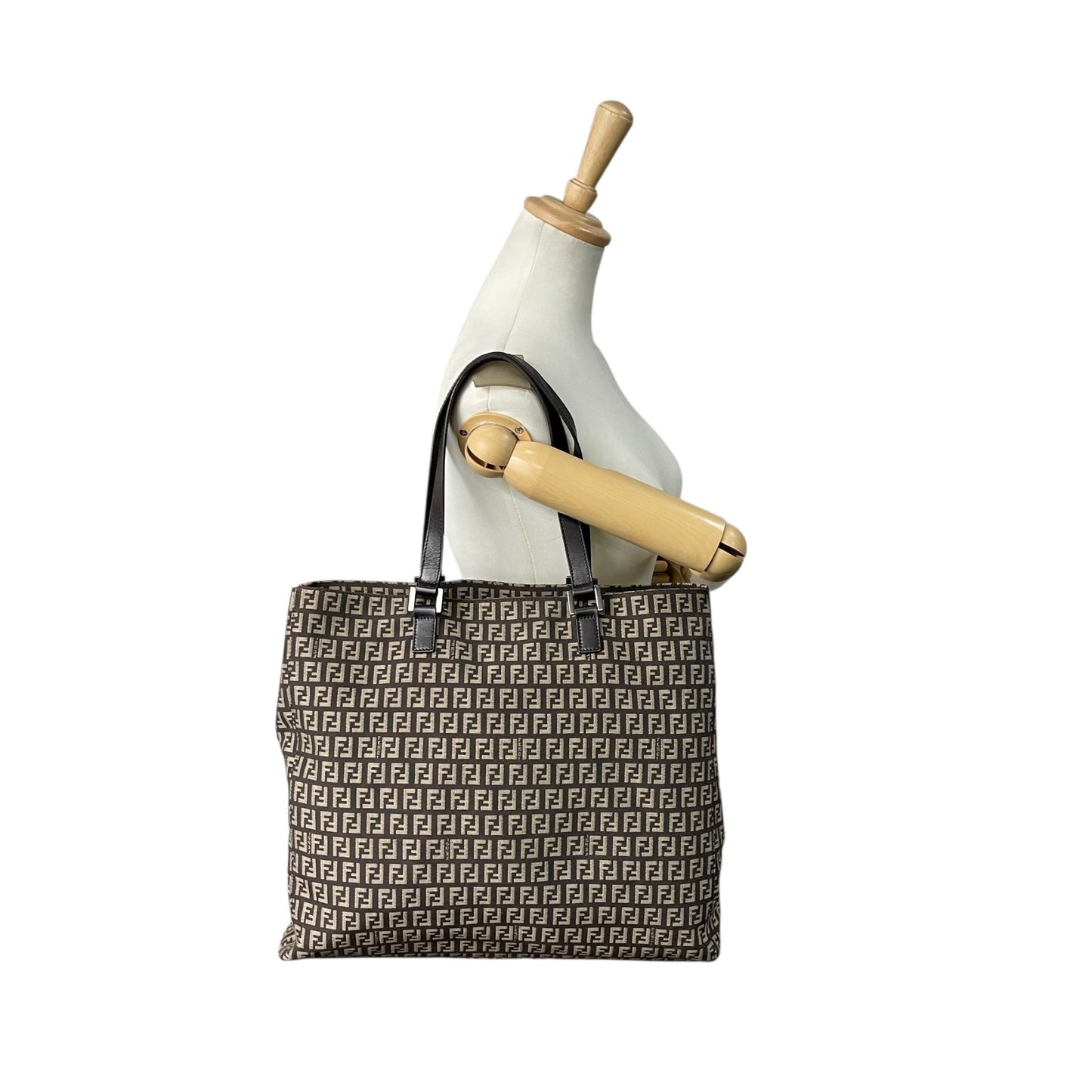 美品 フェンディ Fendi ズッキーノ トートバッグ ショルダーバッグ 大容量 FFロゴ キャンバス ブラウン レザーハンドル ビンテージ 通勤 通学 2000s