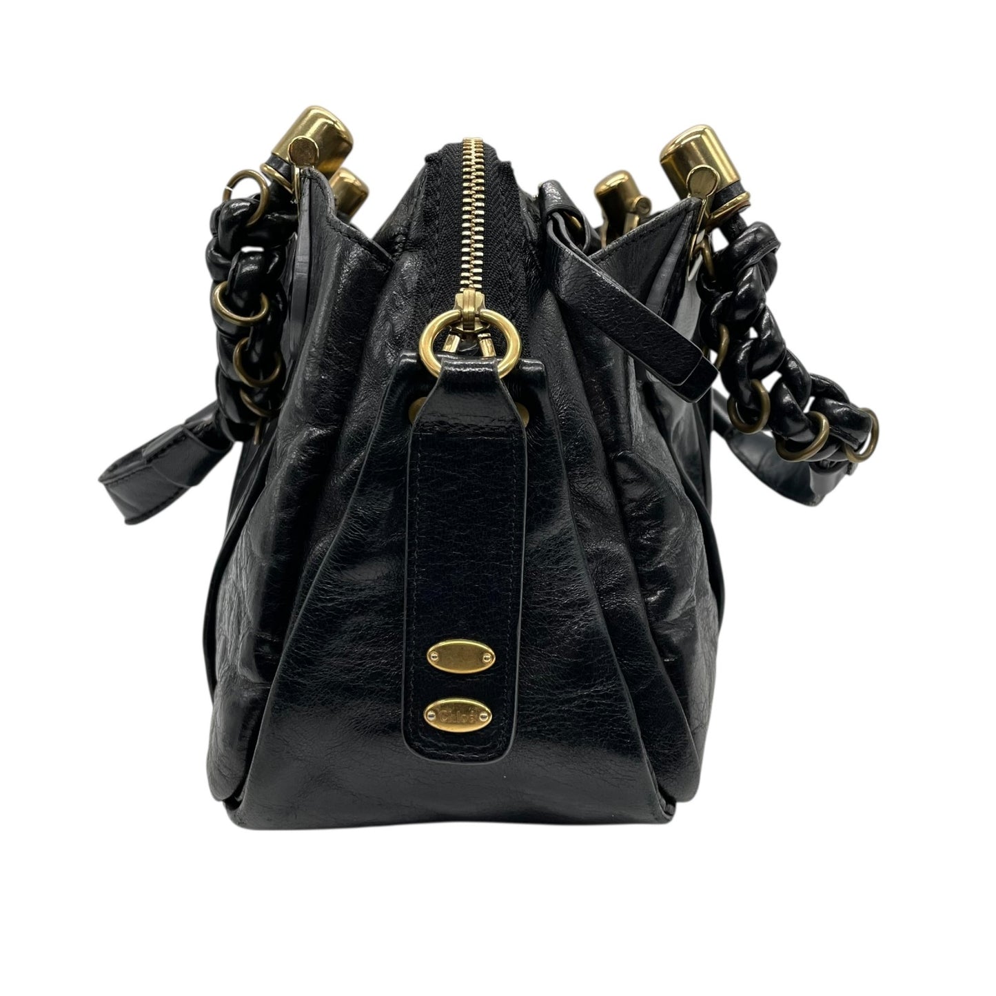 クロエ Chloé エロイーズ Eloise レザー ハンドバッグ ブラック ゴールド金具 編み込みハンドル Y2K 2000s ヴィンテージ レザーバッグ