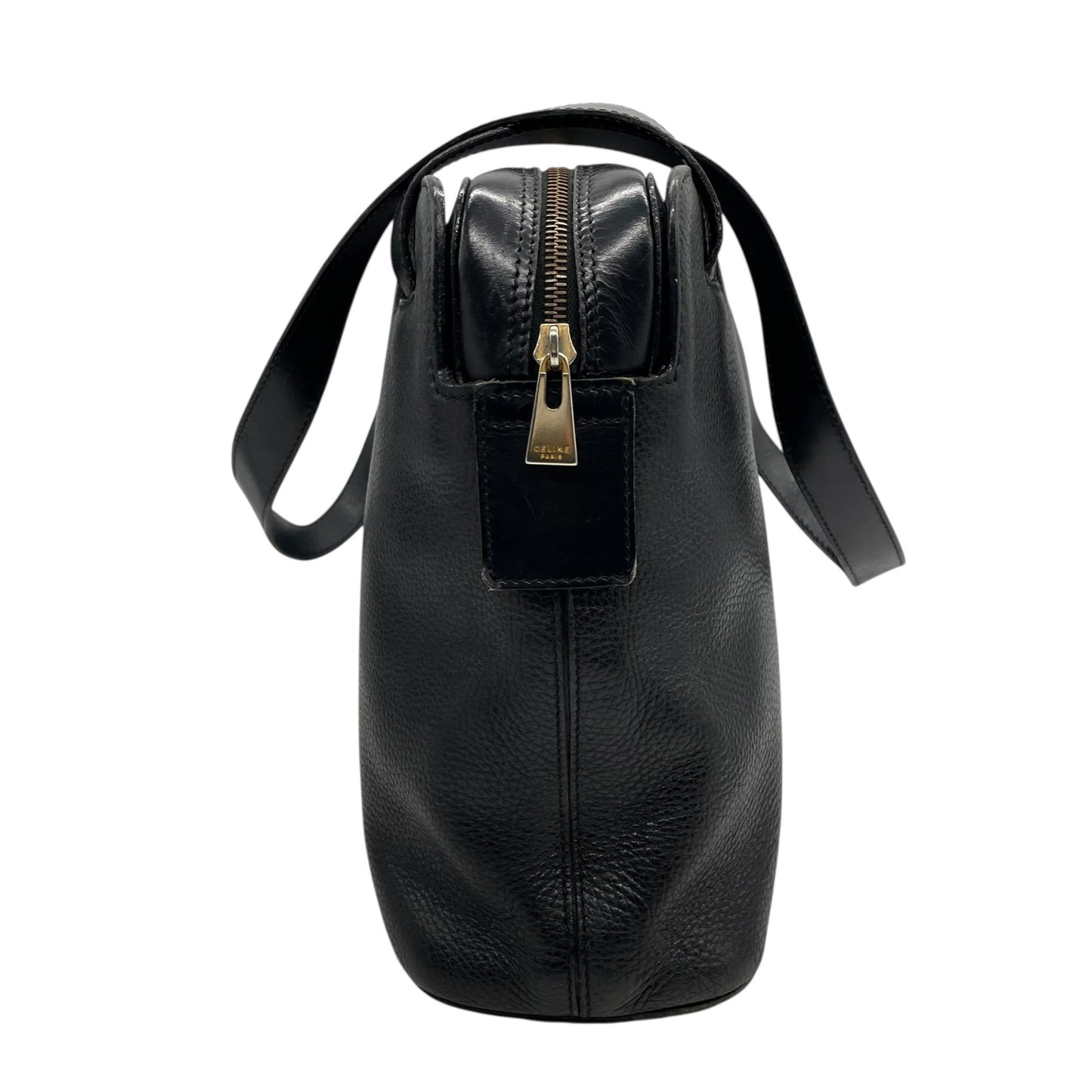 Authentic CELINE Vintage Grained Leather Shoulder Bag Black Gold Hardware Women's Zipper Closure