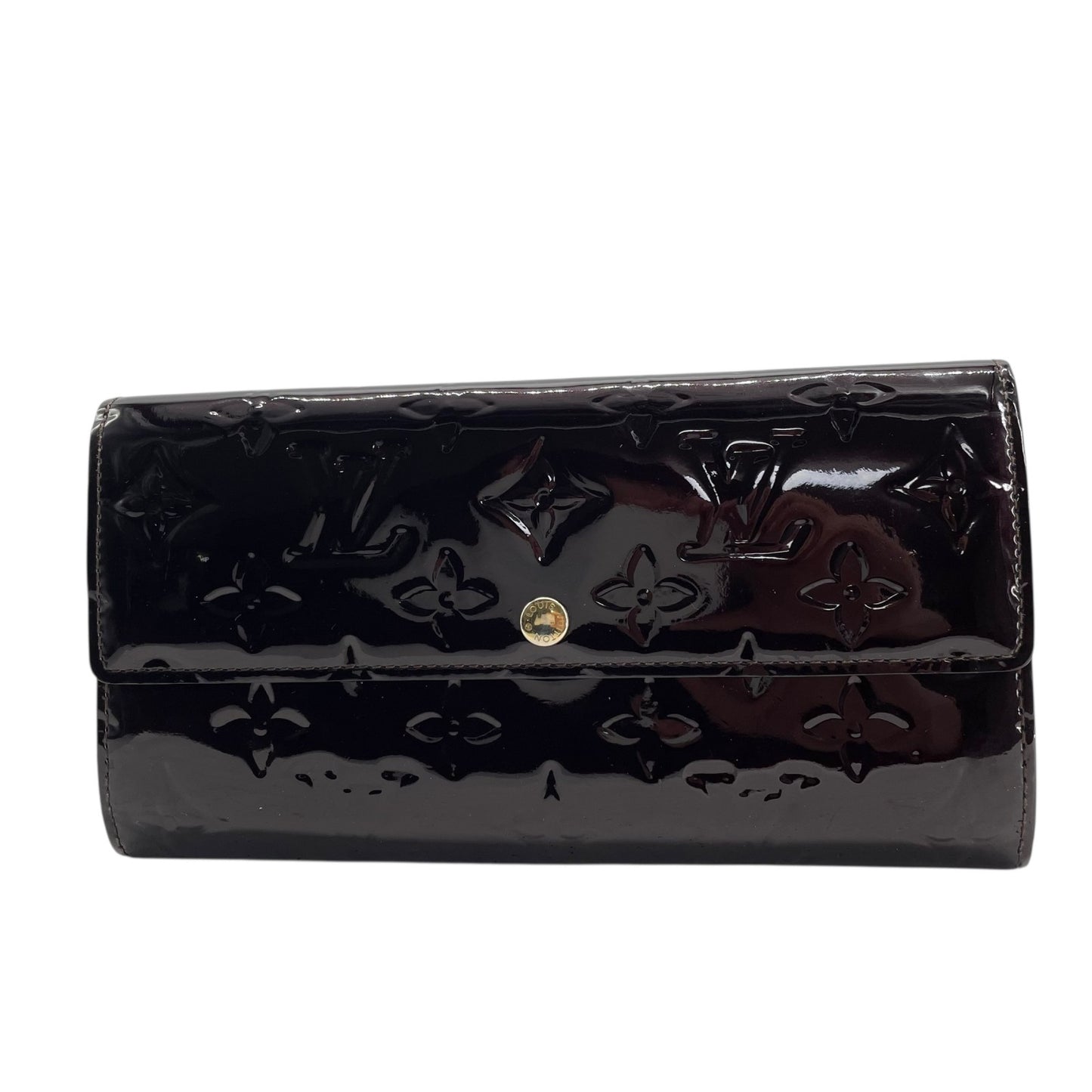 Authentic Louis Vuitton Porte-Feuille Sarah Monogram Vernis M93524 Long Wallet Amarante Patent Leather Gold Hardware Women's