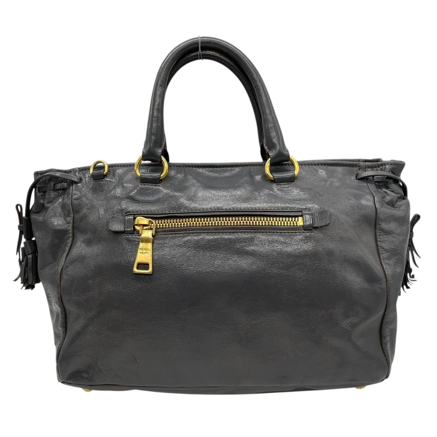 Authentic PRADA 2WAY Handbag Shoulder Bag Leather Gold Hardware Triangular Logo Dark Gray Women's Crossbody