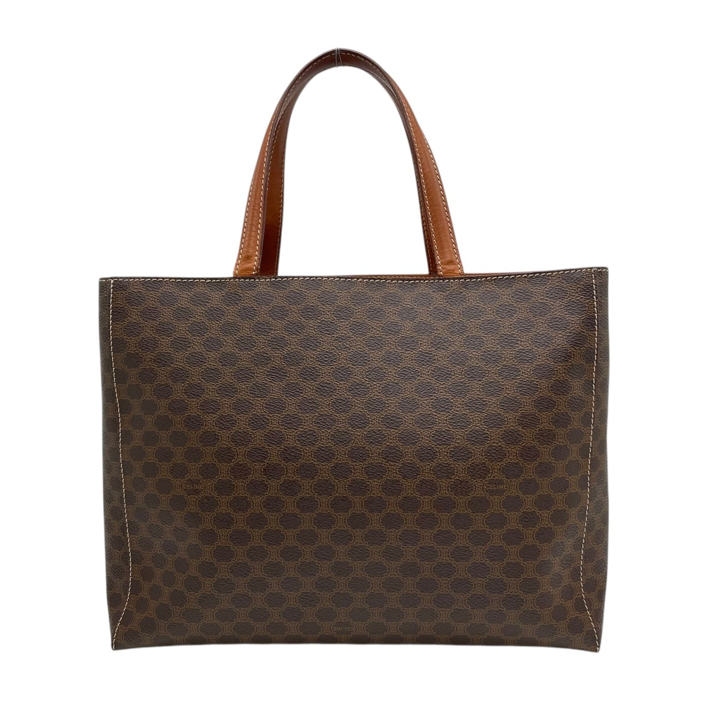 Authentic CELINE Vintage Macadam Handbag Brown PVC Leather Gold Hardware Tote Bag Women's