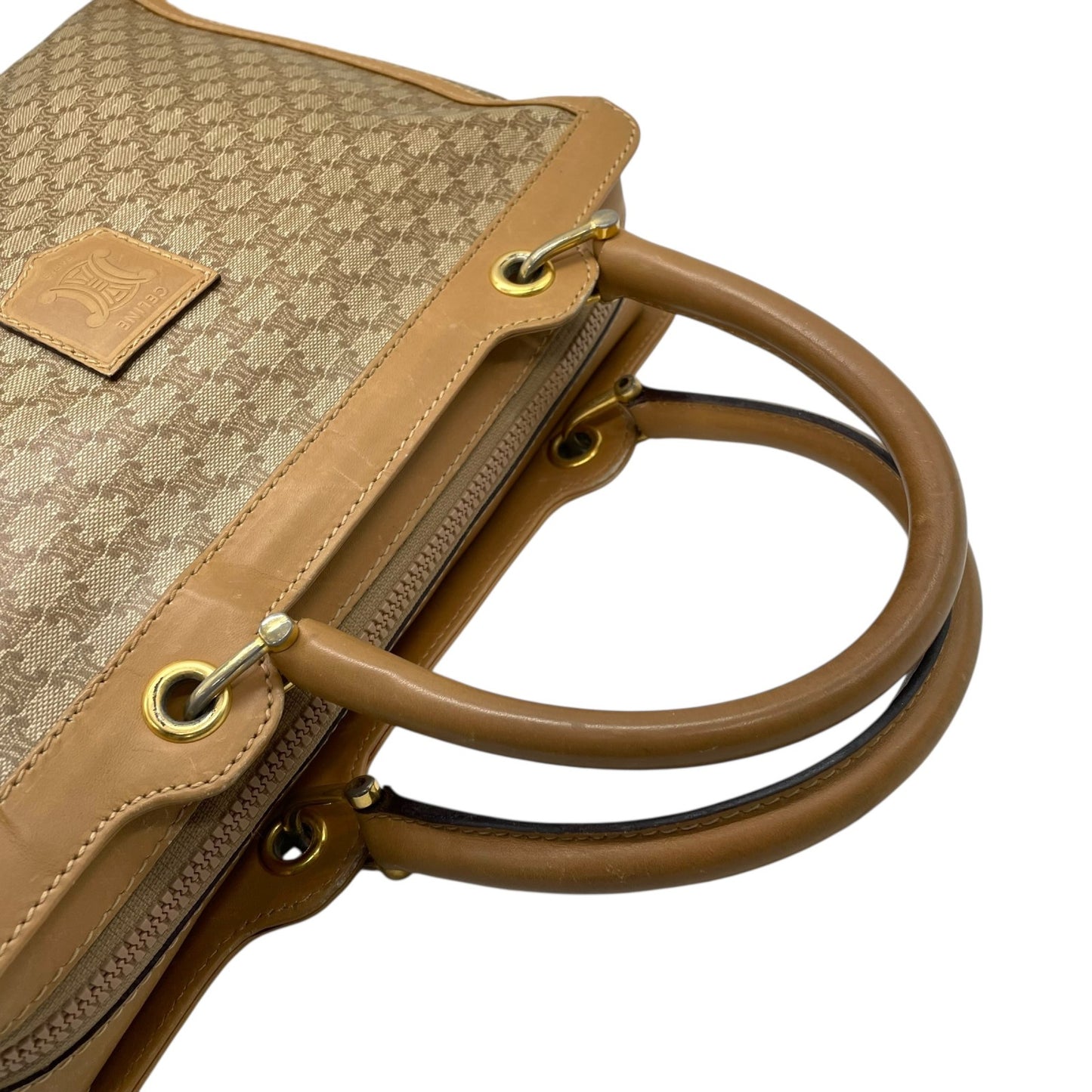 Authentic CELINE Vintage Macadam Handbag Leather PVC Beige Brown Gold Hardware Tote Bag Women's