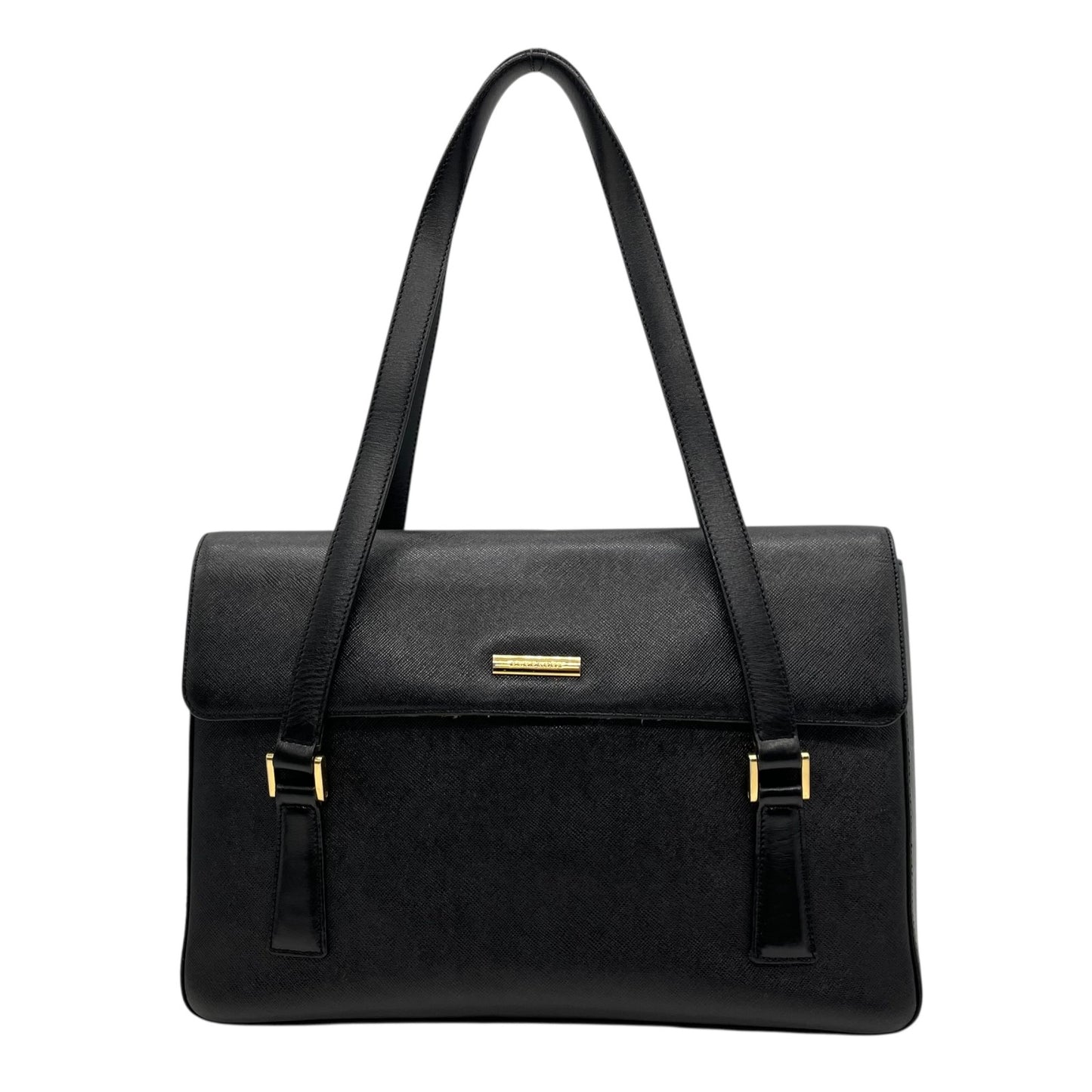 Authentic BURBERRY Handbag Tote Bag Black Leather Gold Hardware Logo Nova Check Women's Men's Shoulder Bag