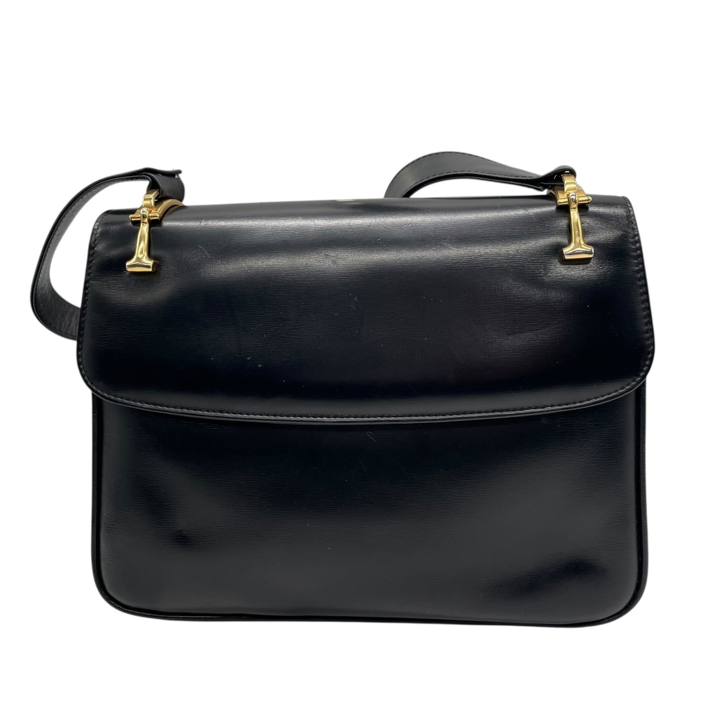 美品 CELINE セリーヌ ショルダーバッグ 黒 ブラック レザー 馬車金具 ゴールド金具 ホースキャリッジ サルキー ヴィンテージ レディース オールドセリーヌ 斜め掛け可 フラップ開閉 C1