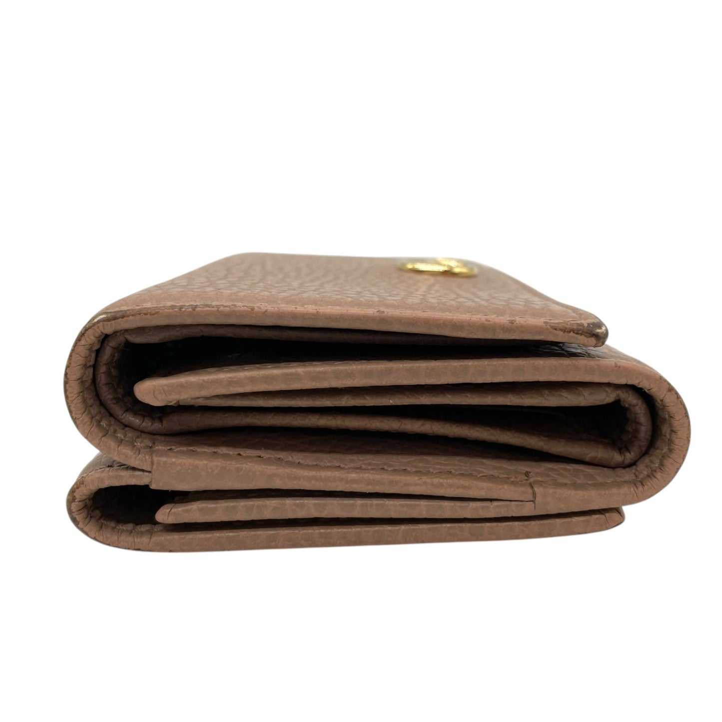 GUCCI グッチ GGマーモント 三つ折り財布 474746 ピンクベージュ レザー 本革 シボ革 ゴールド金具 レディース W2