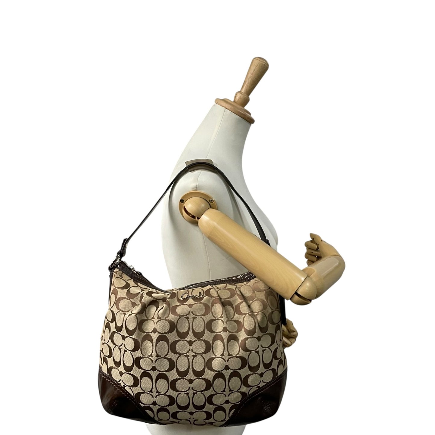 COACH コーチ シグネチャー 2WAY ハンドバッグ ショルダーバッグ F17400 キャンバス パテントレザー 茶 ブラウン シルバー金具 肩掛け可 斜め掛け可 レディース U13