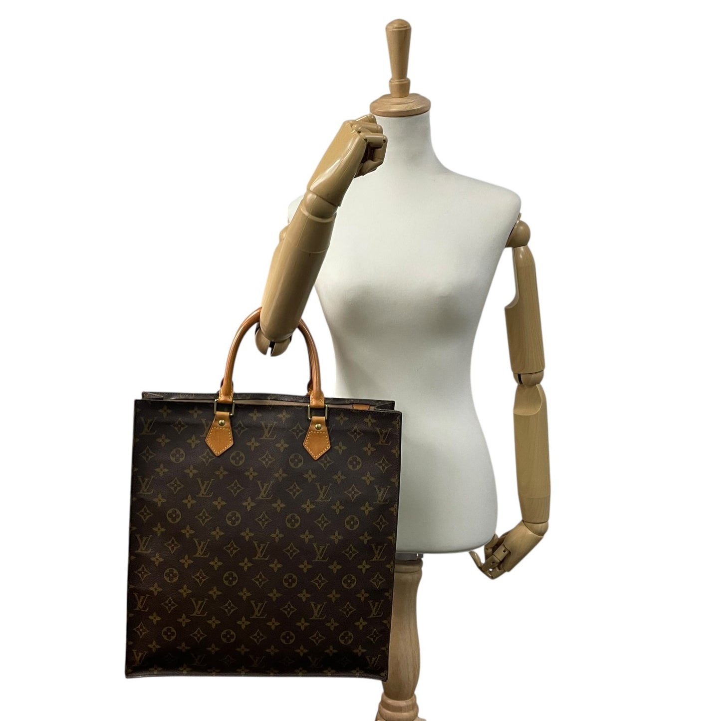 LOUIS VUITTON ルイヴィトン モノグラム サックプラ トートバッグ ハンドバッグ ショッピングバッグ M51140 茶 ブラウン ゴールド金具 PVC レザー 手提げ メンズ レディース E