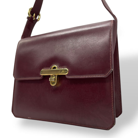 GUCCI グッチ ショルダーバッグ レザー 赤 ボルドー ワインレッド ゴールド金具 肩掛け可 斜め掛け可 ターンロック ヴィンテージ オールドグッチ レディース Z3