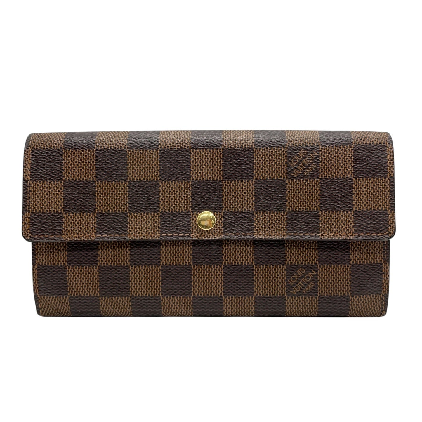 美品 LOUIS VUITTON ルイヴィトン 長財布 ダミエ ポルトフォイユサラ N61734 茶 ブラウン PVC レザー ゴールド金具 メンズ レディース H1