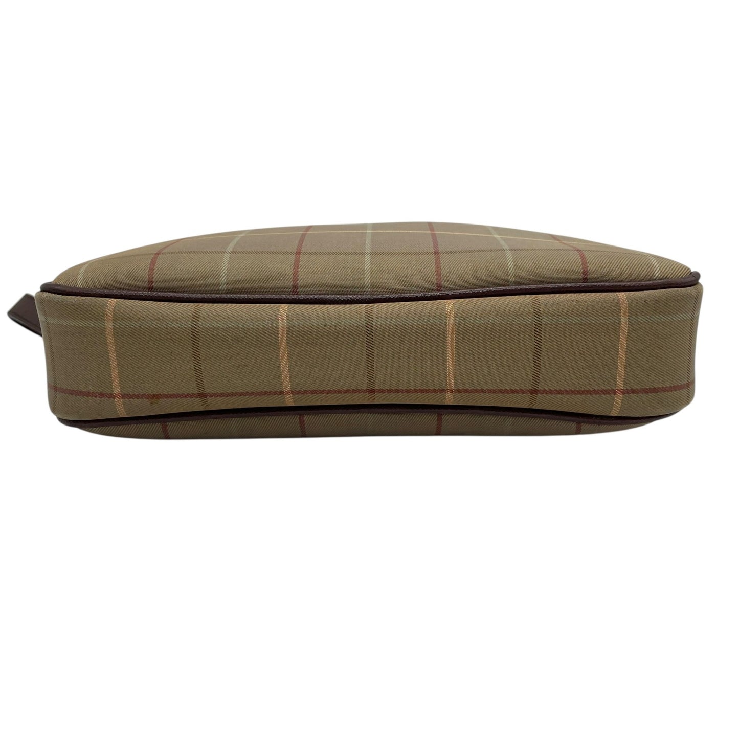 美品 Burberry バーバリー クラッチバッグ セカンドバッグ ポーチ カーキ ブラウン キャンバス レザー チェック ホースロゴ メンズ レディース ヴィンテージ S97