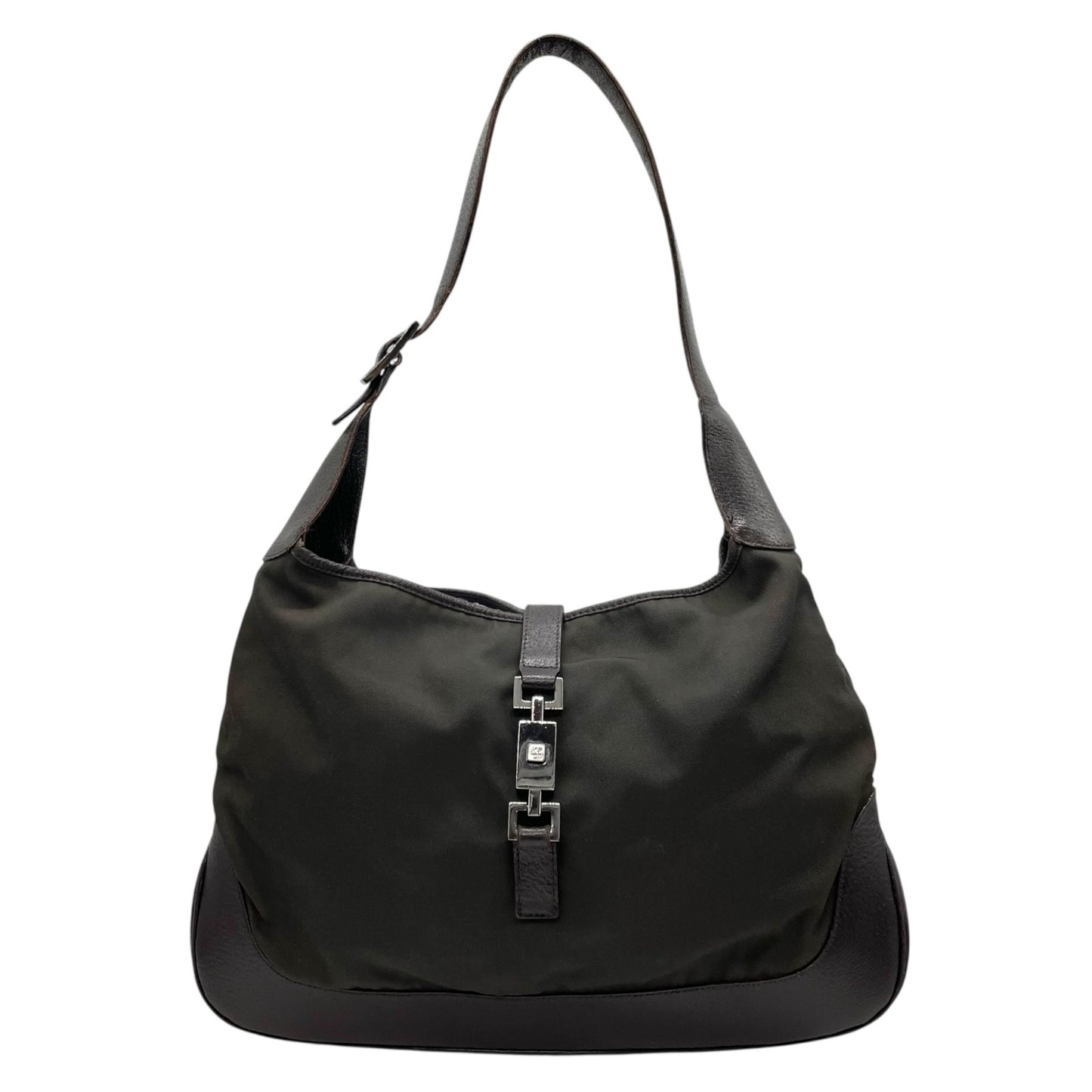 GUCCI グッチ ジャッキー ワンショルダーバッグ カーキ 茶 ブラウン キャンバス レザー シルバー金具 肩掛け可 ホーボー レディース ヴィンテージ B4