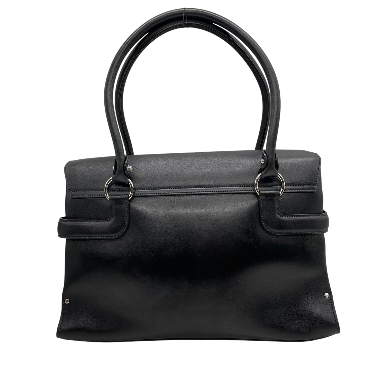 極美品 Salvatore Ferragamo フェラガモ ガンチーニ ハンドバッグ ワンショルダー 黒 ブラック レザー シルバー金具 DY-21 肩掛け可 メンズ レディース E