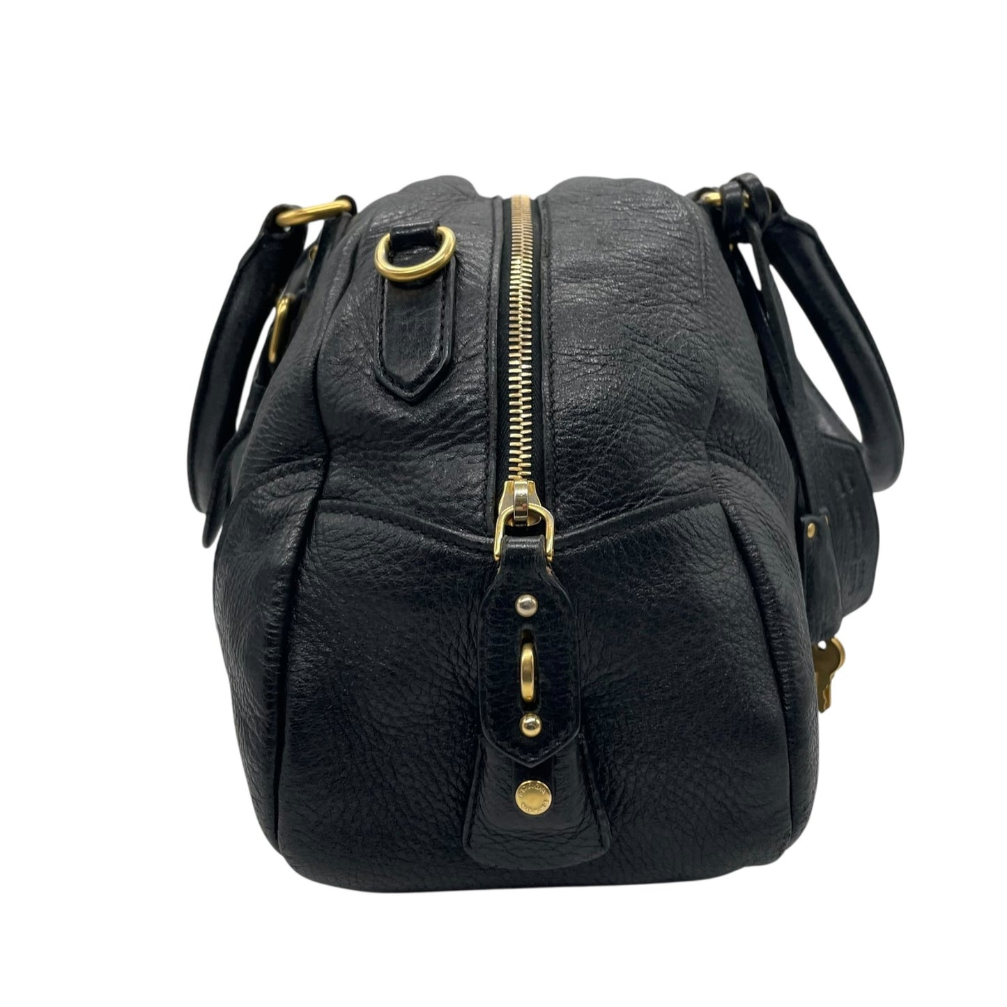 Authentic PRADA 2WAY Handbag Shoulder Black NERO Leather Gold Hardware Logo