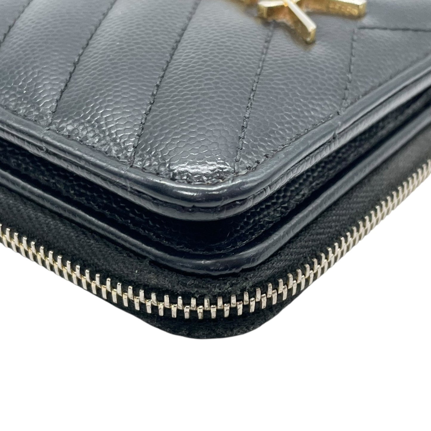 Authentic Saint Laurent Paris Compact Wallet Black YSL Large Logo Caviar Leather Gold Hardware Women