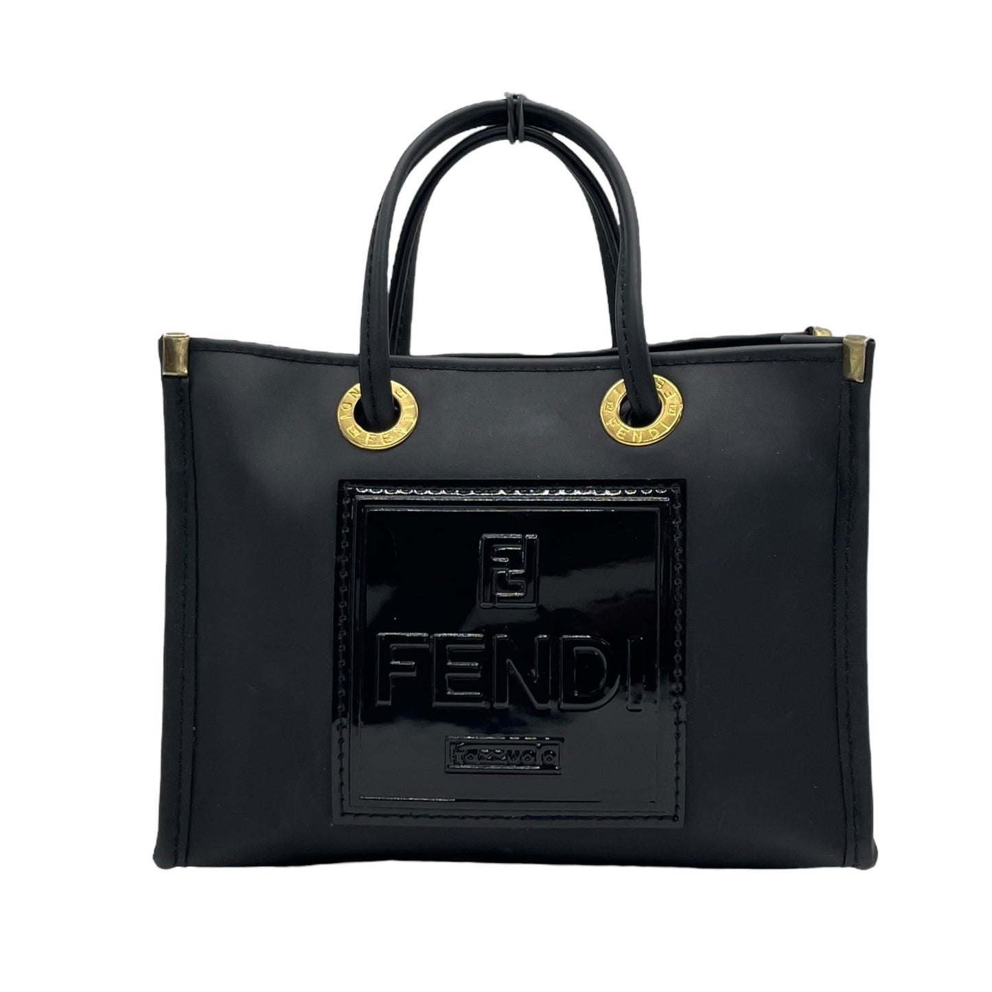 フェンディ FENDI ミニハンドバッグ ポーチ 黒 ブラック PVC ロゴ ゴールド金具 レディース K10