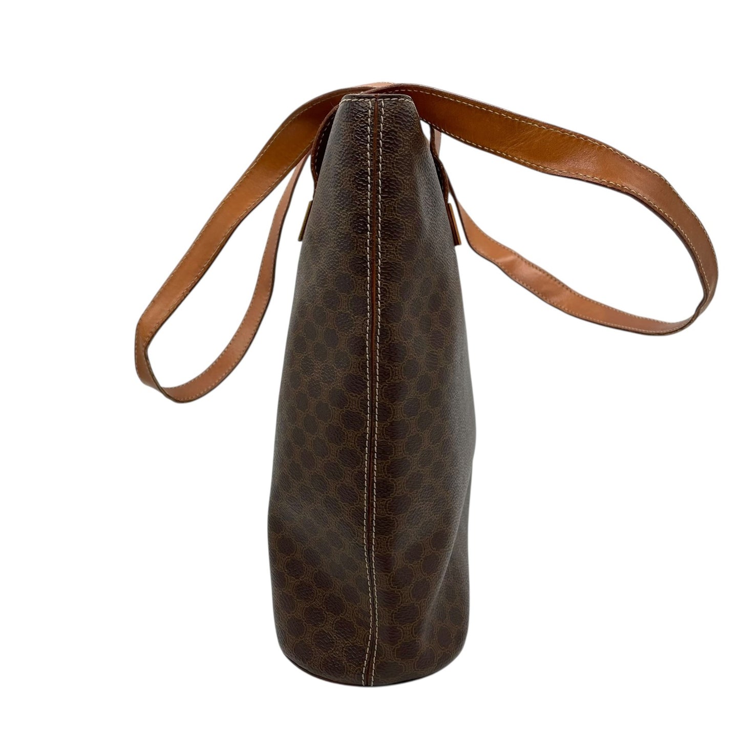 CELINE セリーヌ マカダム トートバッグ 茶 ブラウン PVC レザー ゴールド金具 ワンショルダー 肩掛け可 A4収納 レディース ヴィンテージ D1