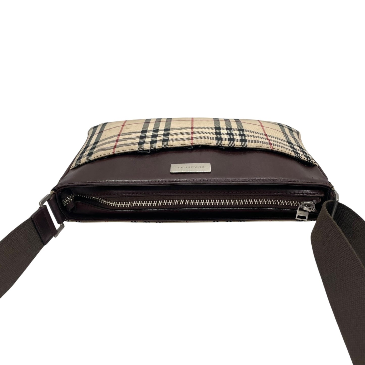 BURBERRY バーバリー ノバチェック ショルダーバッグ キャンバス レザー ベージュ 茶 ブラウン シルバー金具 ロゴプレート チェック柄 斜め掛け 肩掛け レディース C6