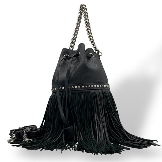 Authentic J&M Davidson 2WAY Handbag Shoulder Bag Fringe Mini Chain Black Leather