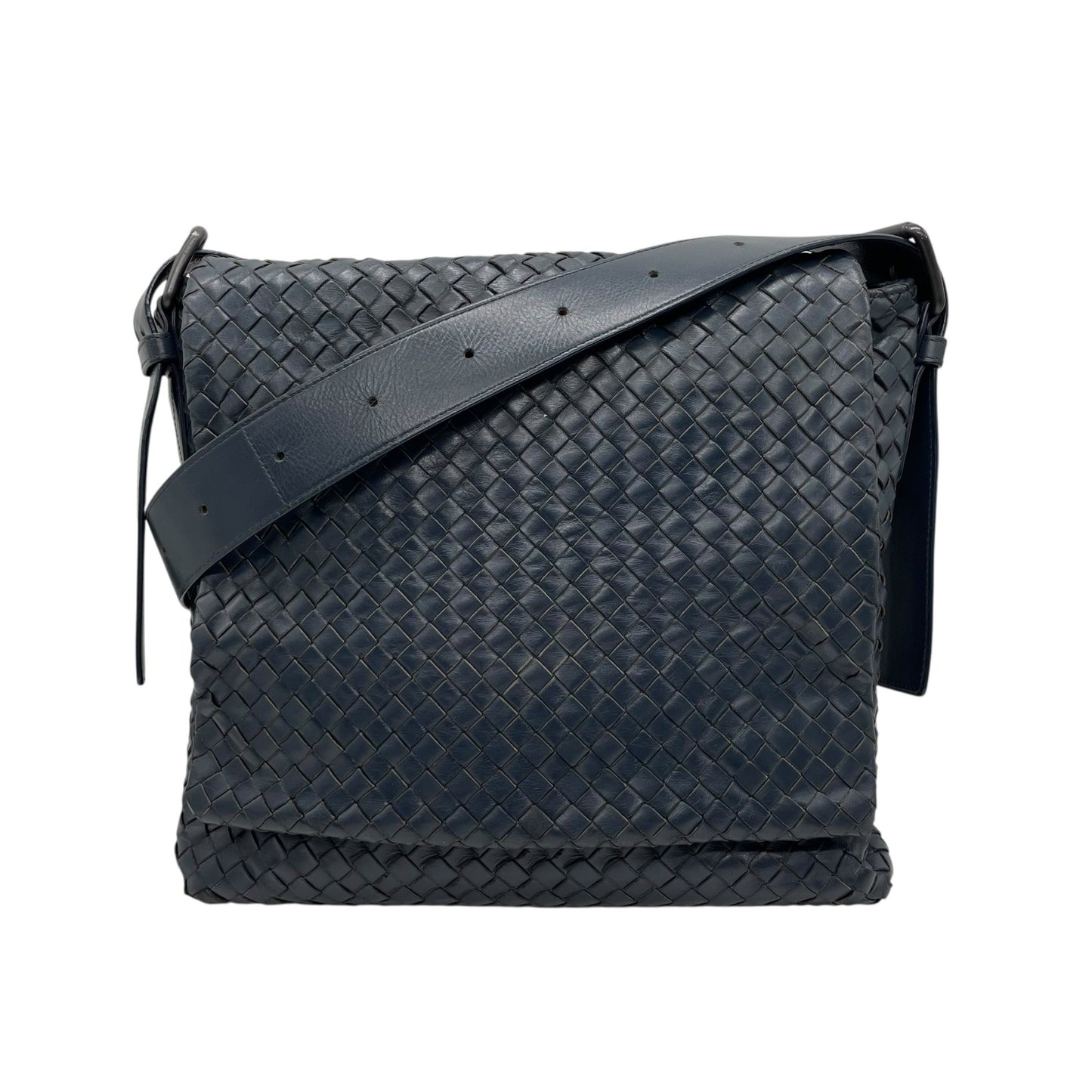 Authentic BOTTEGA VENETA Intrecciato Leather Shoulder Messenger Bag Navy Unisex