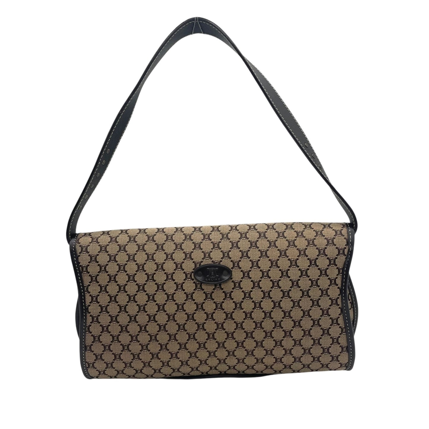 美品 CELINE セリーヌ マカダム トリオンフ ショルダーバッグ キャンバス×レザー ベージュ×ブラウン レディース ヴィンテージ 正規品 K9