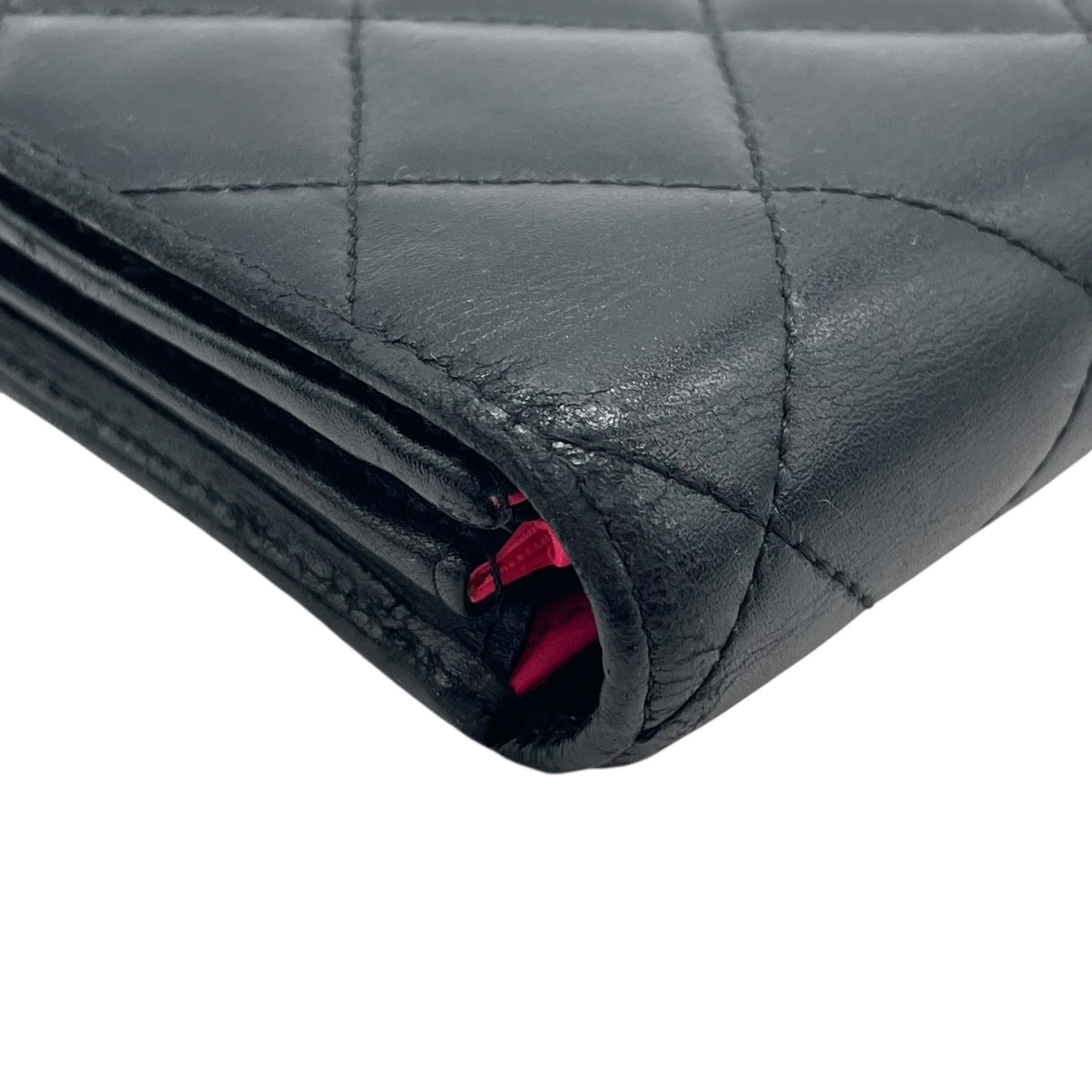 CHANEL シャネル 二つ折り 長財布 カンボンライン ココマーク キルティング 黒 ブラック ピンク レザー フラップ レディース M1