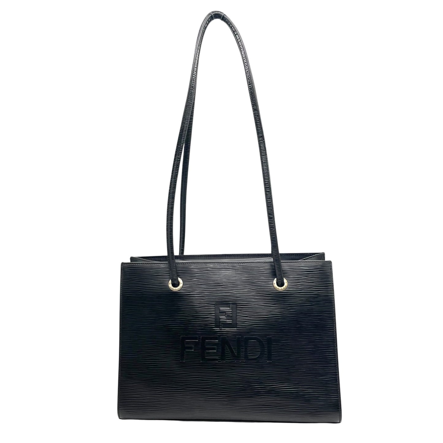 FENDI フェンディ トートバッグ ショルダーバッグ ワンショルダー 黒 ブラック エピレザー ロゴ型押し シルバー金具 FFロゴ 大容量 ヴィンテージ オールド C