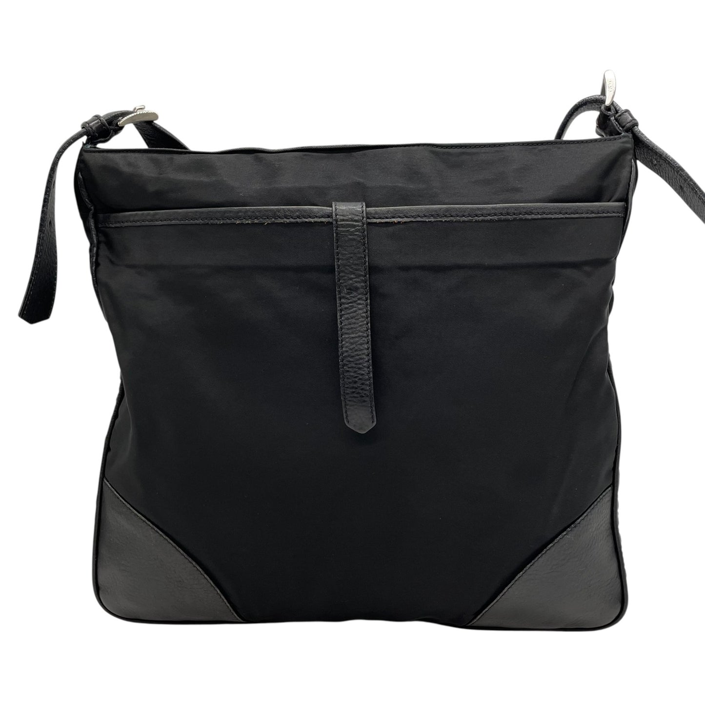 PRADA プラダ ショルダーバッグ ナイロン レザー 黒 ブラック NERO 三角プレートロゴ トライアングルロゴ シルバー金具 斜め掛け可 メンズ レディース K13