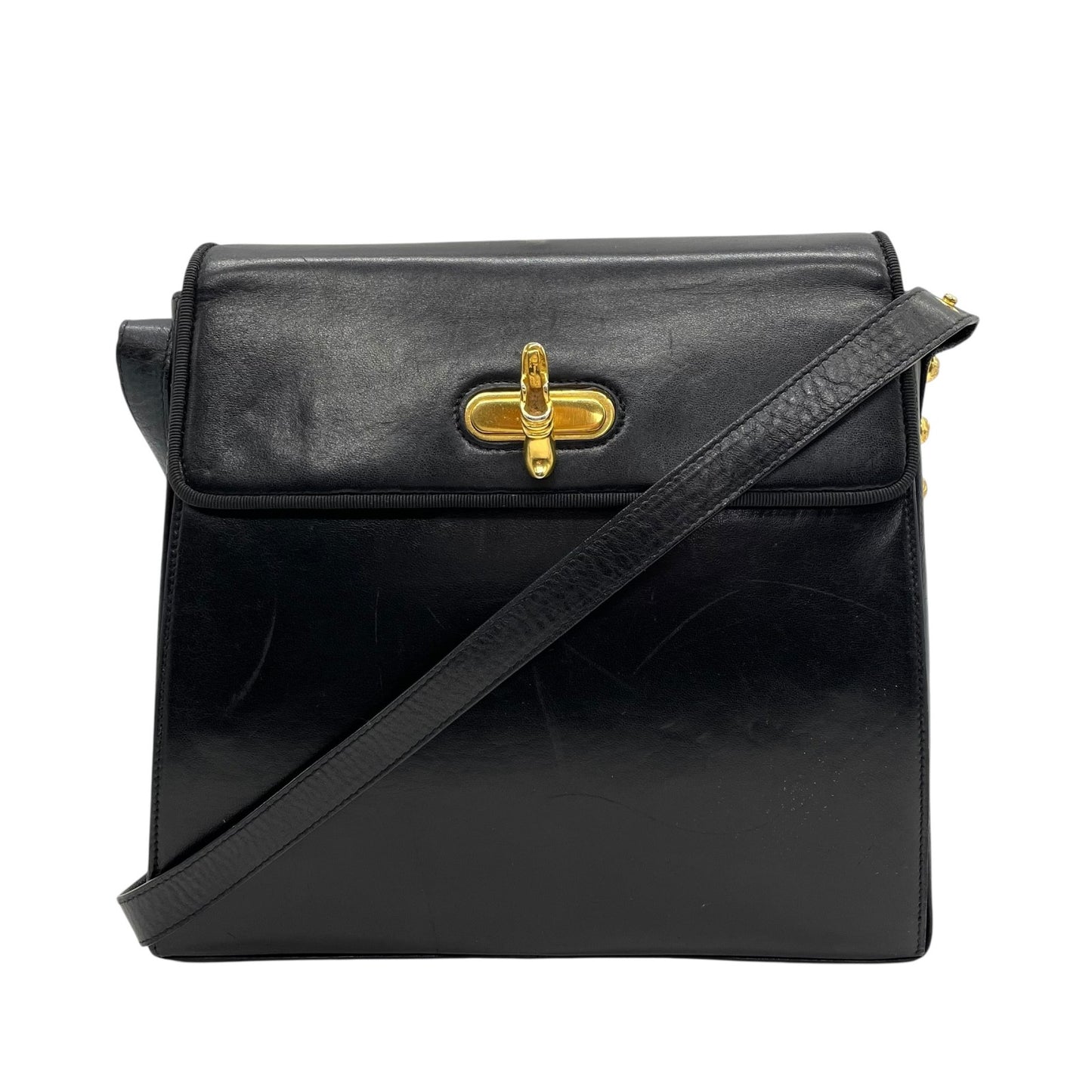 Salvatore Ferragamo フェラガモ ショルダーバッグ ブラック レザー ゴールド金具 斜め掛け可 ヴィンテージ レディース B