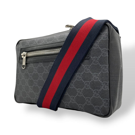 GUCCI グッチ GGスプリーム ボディバッグ ショルダーバッグ ウエストバッグ 黒 ブラック ネイビー PVC レザー GG柄 シルバー金具 478325 メンズ Z1