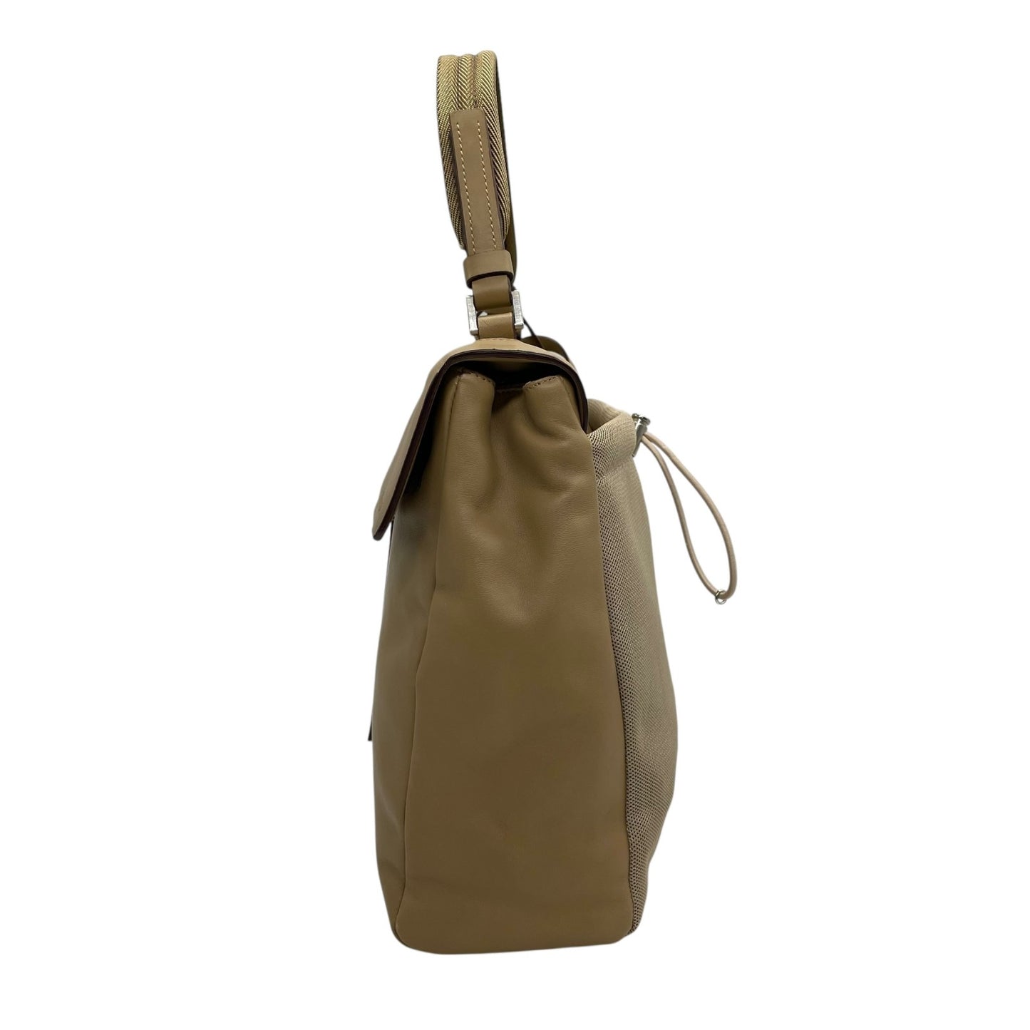 美品 PRADA プラダ ハンドバッグ ポーチ付き B10397 ベージュ レザー シルバー金具 ロゴ型押し 手提げ レディース ギャランティカード付き B4 00s archive