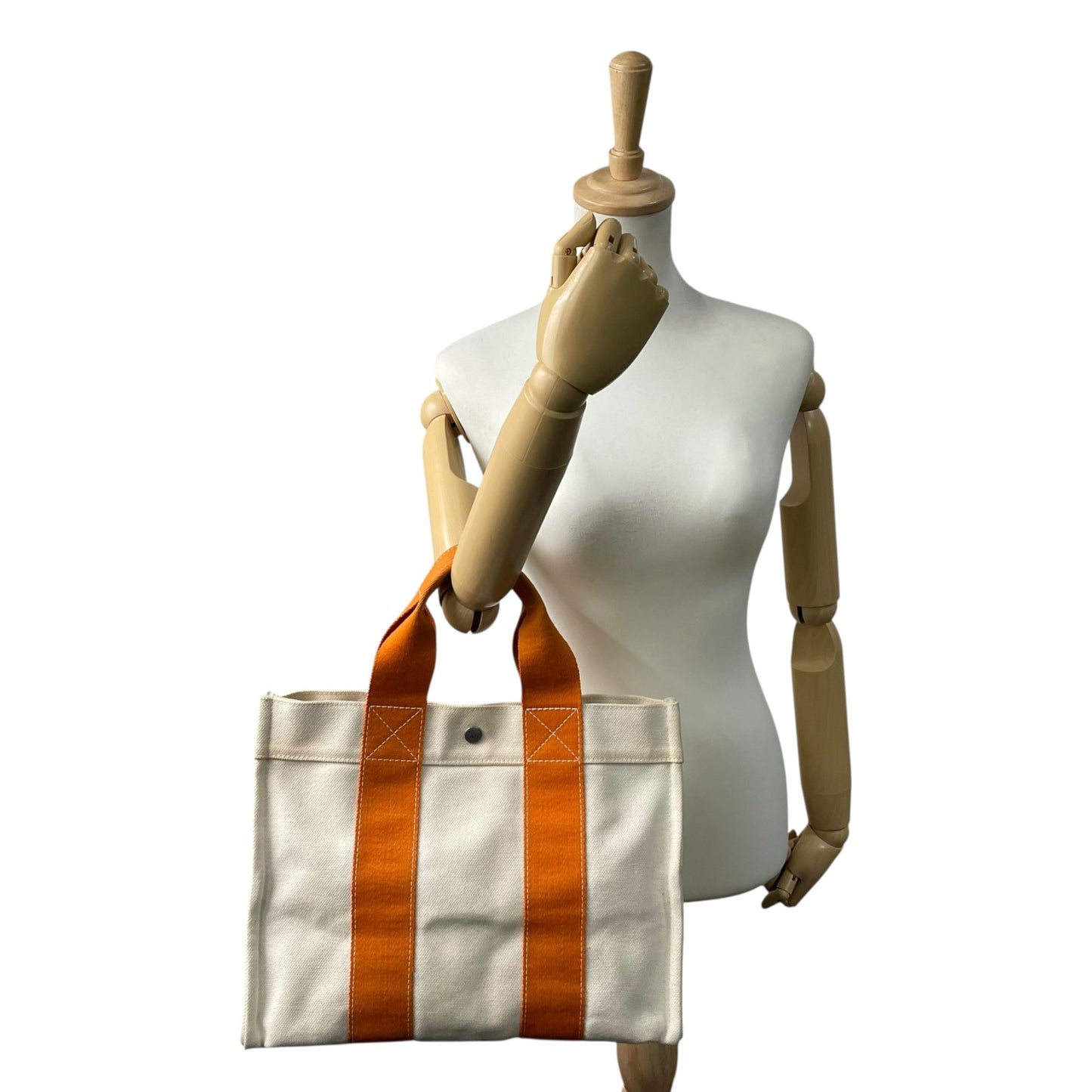 HERMES エルメス ボラボラPM ボラボラトート トートバッグ ハンドバッグ キャンバス アイボリー オレンジ シルバー金具 レディース B