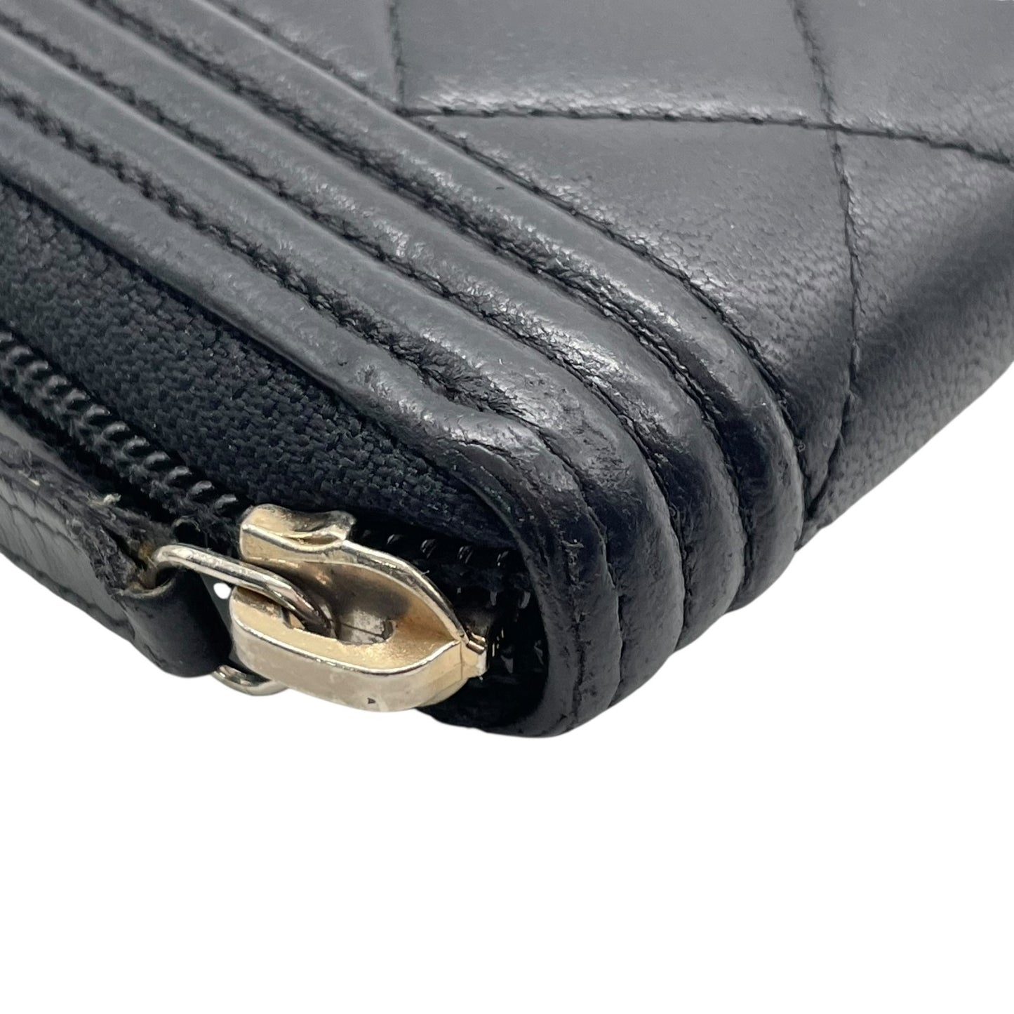 美品 シャネル CHANEL ボーイシャネル ラウンドファスナー 長財布 ブラック 黒 レザー 金 ゴールド金具 キルティング ココマーク W6