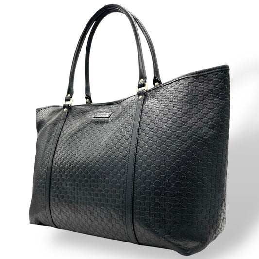 美品 GUCCI グッチ マイクログッチシマ トートバッグ 449648 黒 ブラック レザー ゴールド金具 肩掛け可 A4収納可 メンズ レディース E