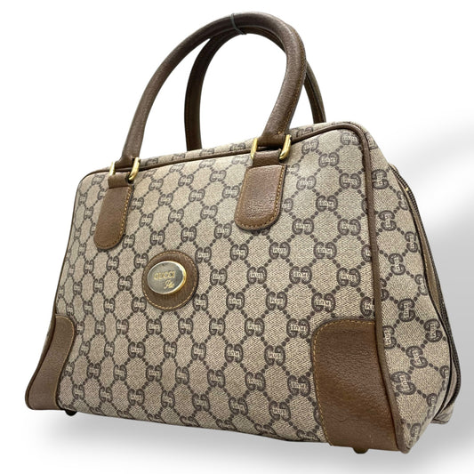 GUCCI グッチ GGプラス グッチプラス ハンドバッグ グレー ベージュ PVC レザー ゴールド金具 オールドグッチ ヴィンテージ レディース A