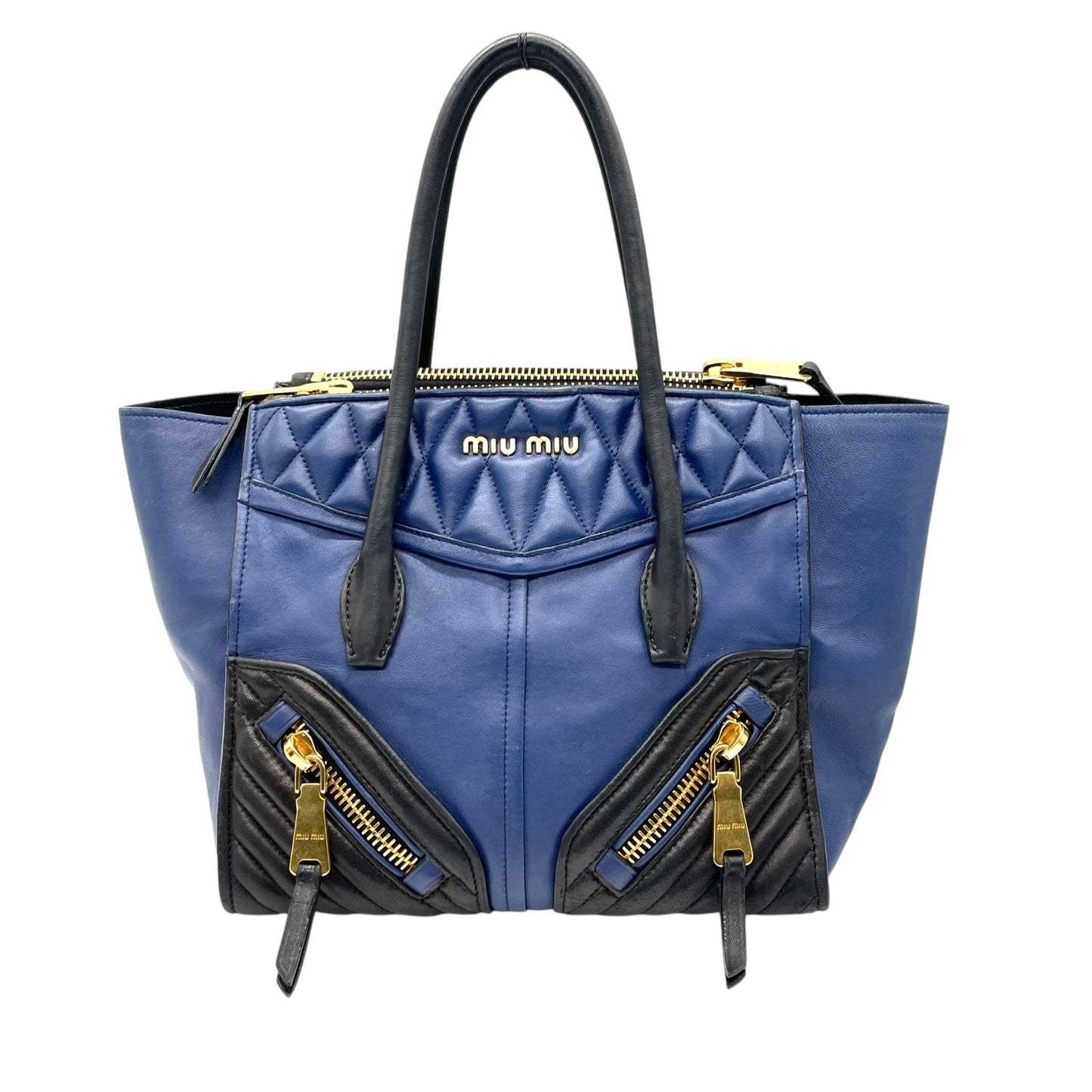 美品 miu miu ミュウミュウ トートバッグ ハンドバッグ バイカラー バイカー ナッパ ゴールド金具 レディース レザー 本革 A1