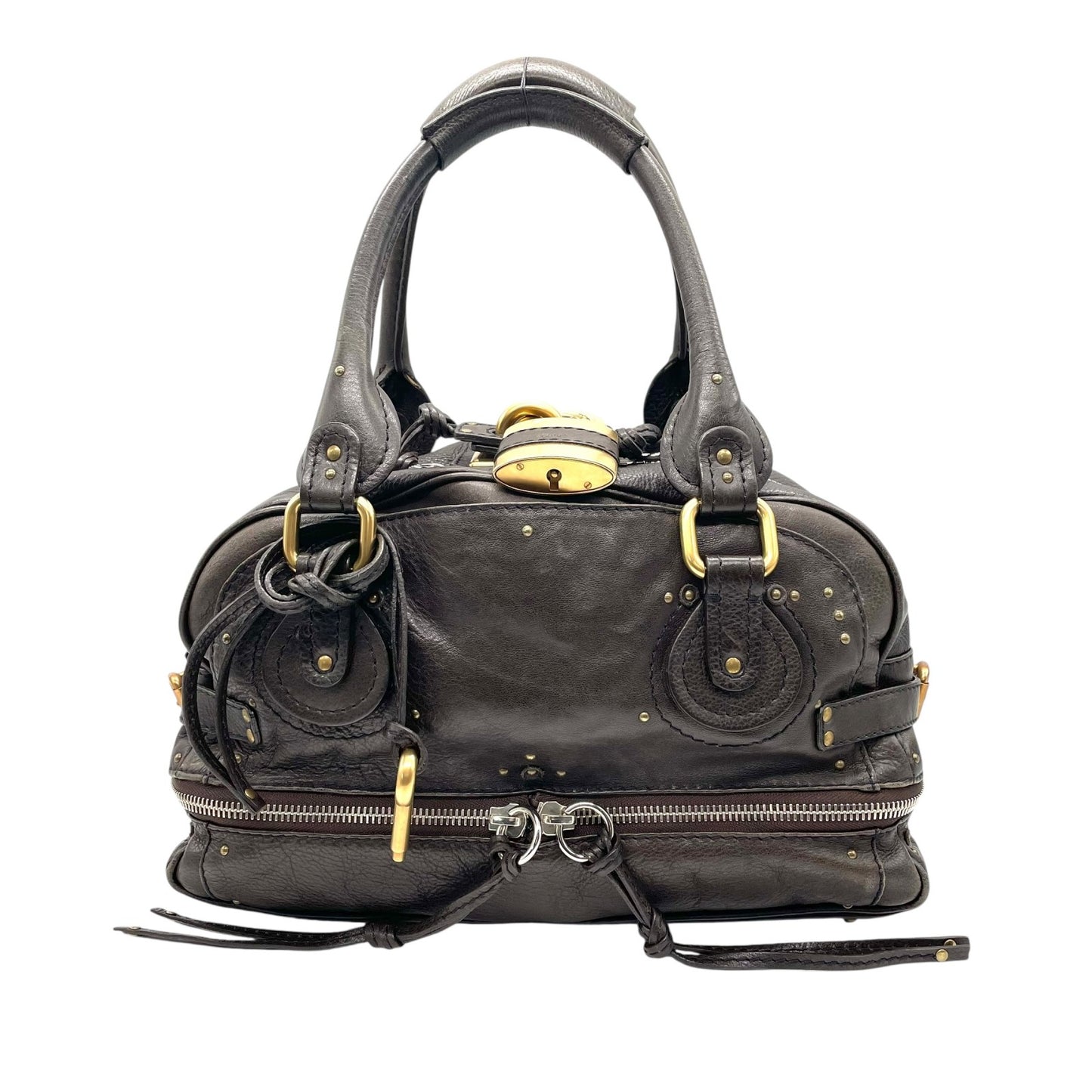 Chloe クロエ パディントン ハンドバッグ 南京錠 ボーリングバッグ ダークブラウン 鍵付き Y2K Archive レザー 本革 C