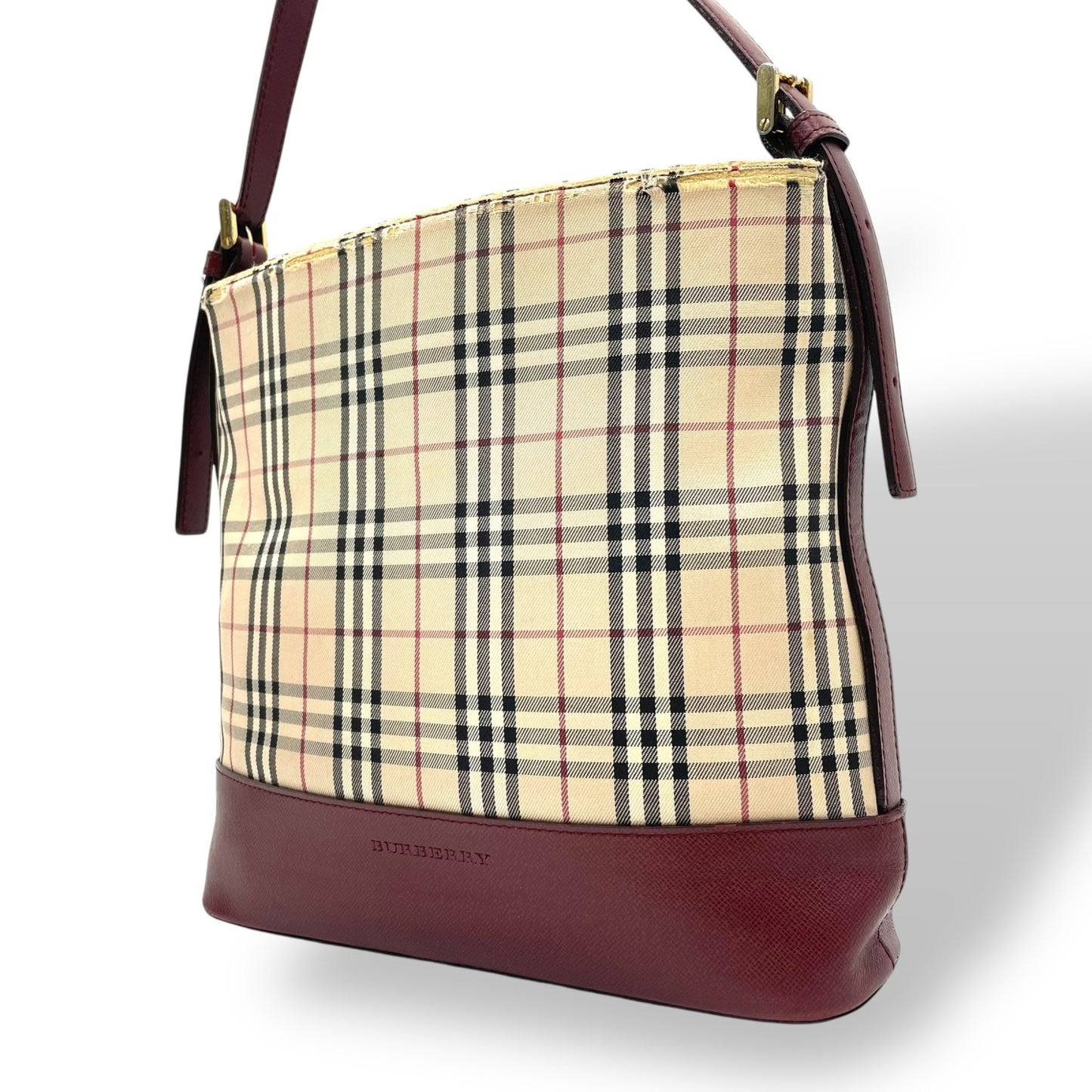 バーバリー Burberry ヴィンテージ ショルダーバッグ ハンドバッグ ノバチェック 赤 ボルドーレザー ワンショルダー C8