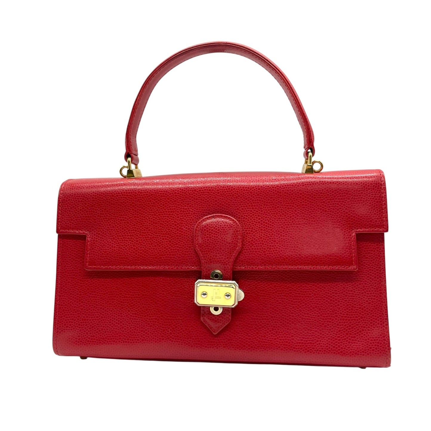 HERNO ヘルノ ハンドバッグ レザー レッド 赤 金金具 ゴールド金具 ヴィンテージ U8