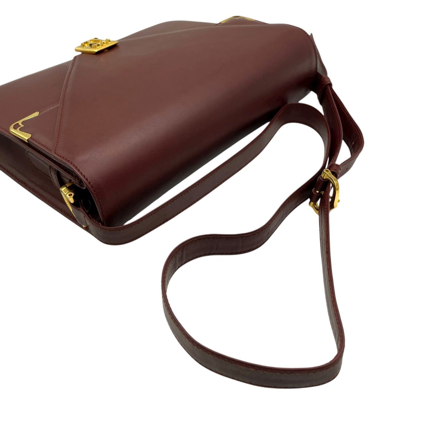 未使用級 カルティエ Cartier レザー ショルダーバッグ マストライン ボルドー ｗフラップ　ダブルフラップ ゴールド金具 ヴィンテージ フラップバッグ K11