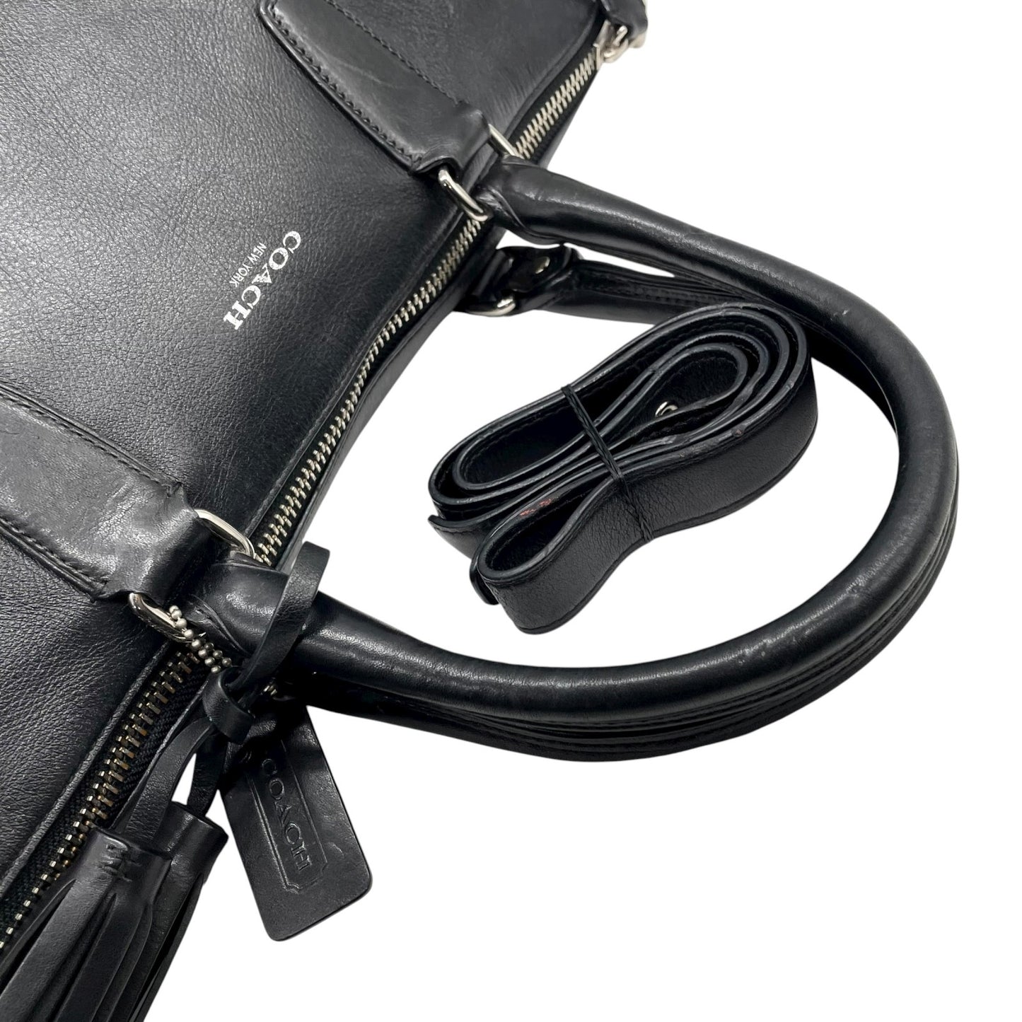 COACH コーチ 2WAYショルダーバッグ ハンドバッグ トートバッグ レザー タッセルチャーム付き ブラック 黒 S90