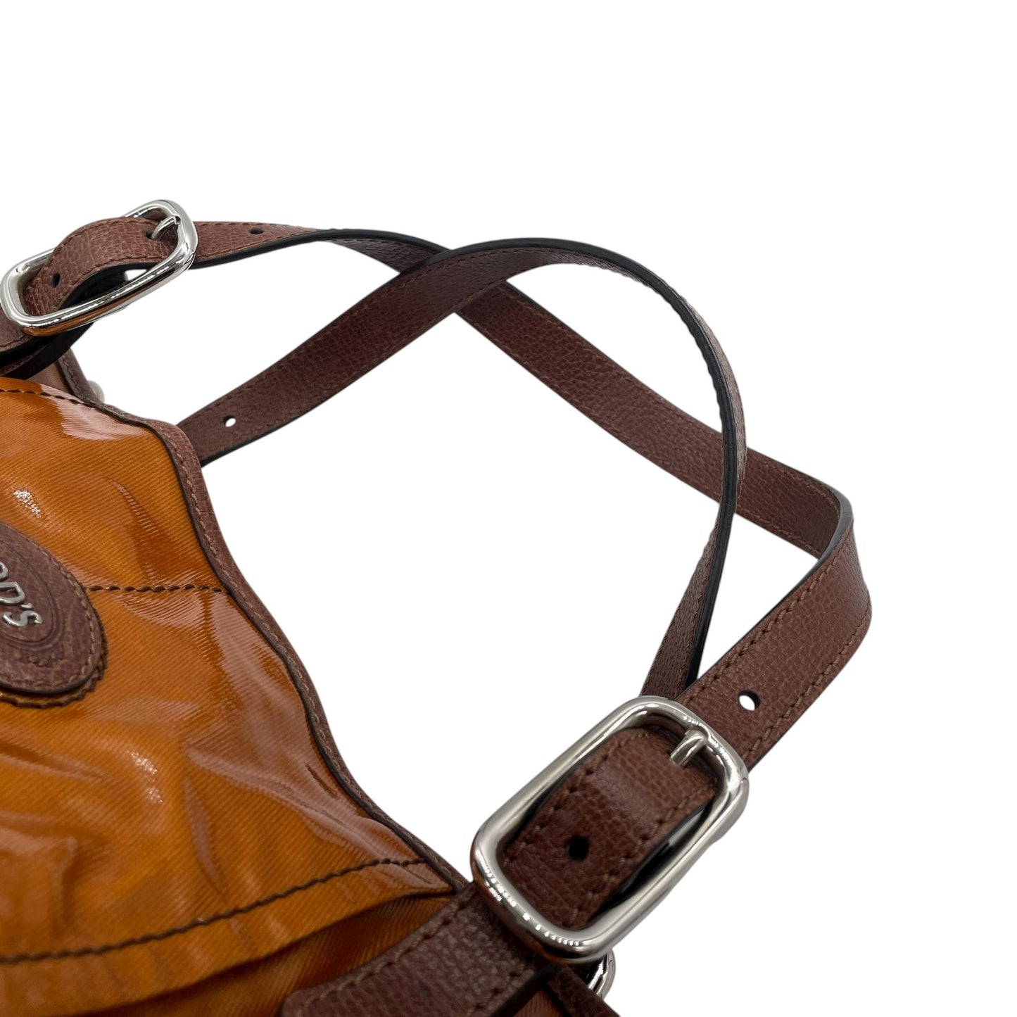 トッズ TOD’S レザー×ナイロン 2WAY トートバッグ ショルダーバッグ 茶色 ブラウン 光沢 大容量 レディース S95