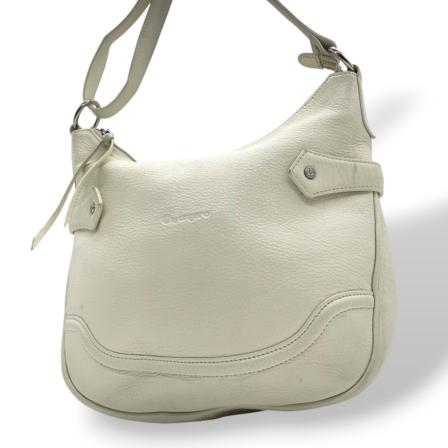 ウンガロ UNGARO レザー ショルダーバッグ ホーボーバッグ 白 ホワイト シルバー金具 レディース S94