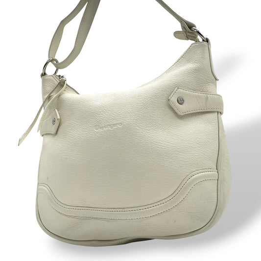 ウンガロ UNGARO レザー ショルダーバッグ ホーボーバッグ 白 ホワイト シルバー金具 レディース S94