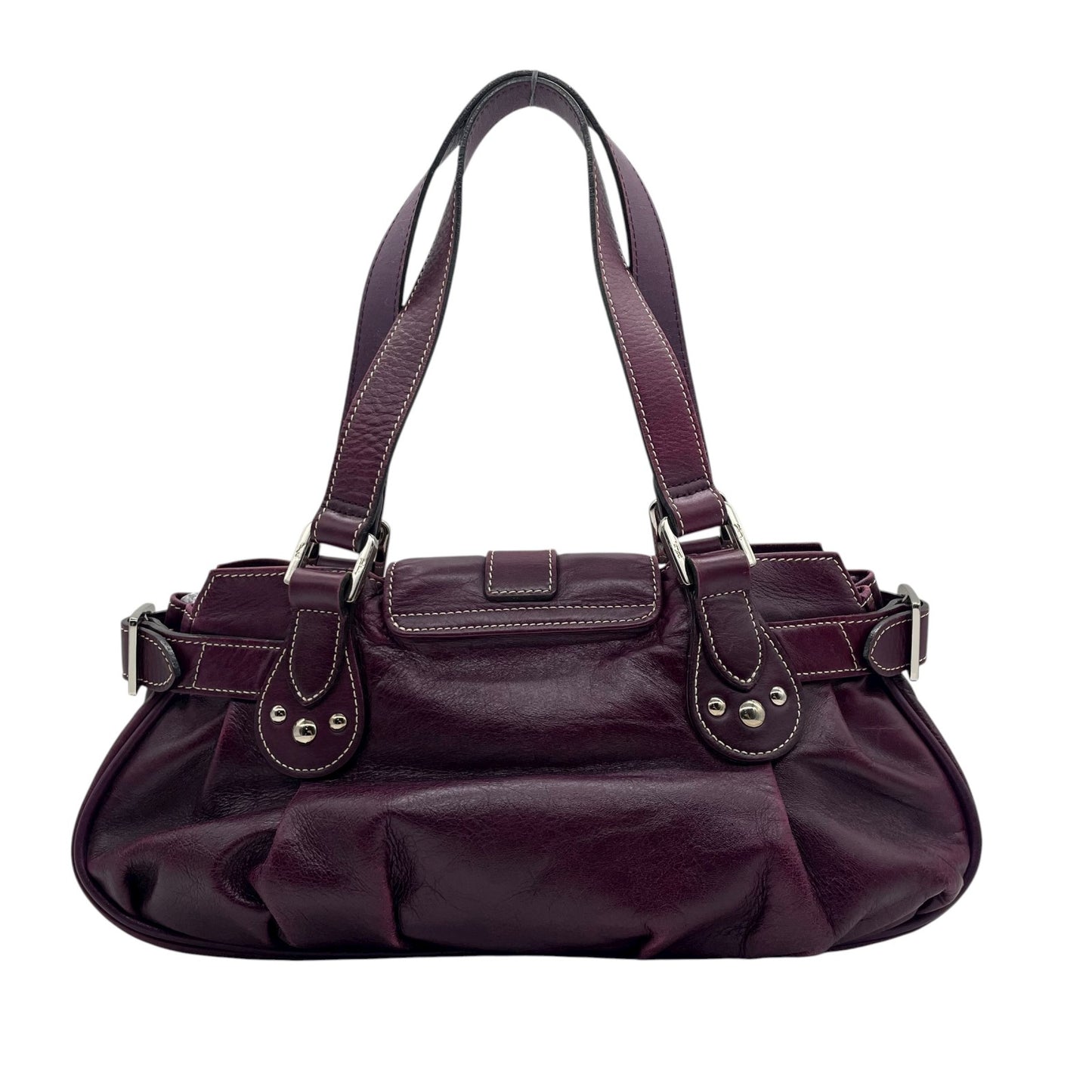 ロンシャン LONGCHAMP ハンドバッグ ベルトデザイン フラップ パープル レザー 本革 シルバー金具 ユニセックス レディース Y2K 00s ヴィンテージ s94 vintage