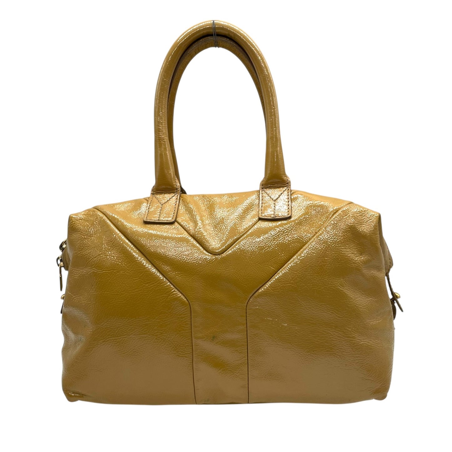 イヴサンローラン YSL ボストンバッグ Yライン パテントレザー ハンドバッグ キャメル ゴールド金具 ロゴ刻印 A2